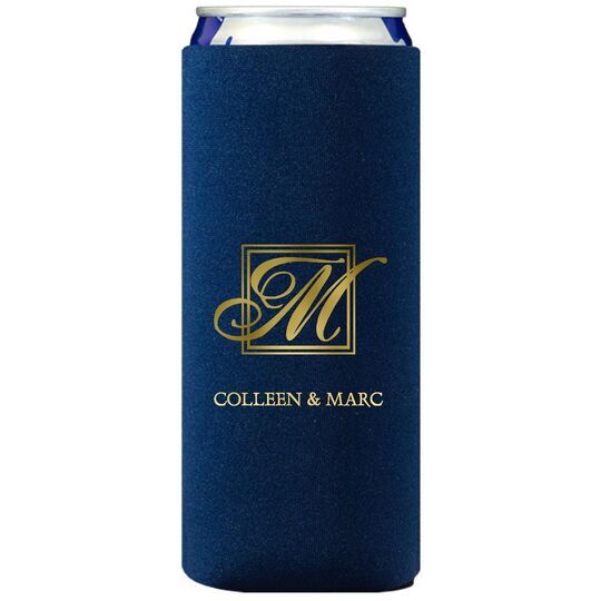Framed Initial Plus Text Collapsible Slim Koozies